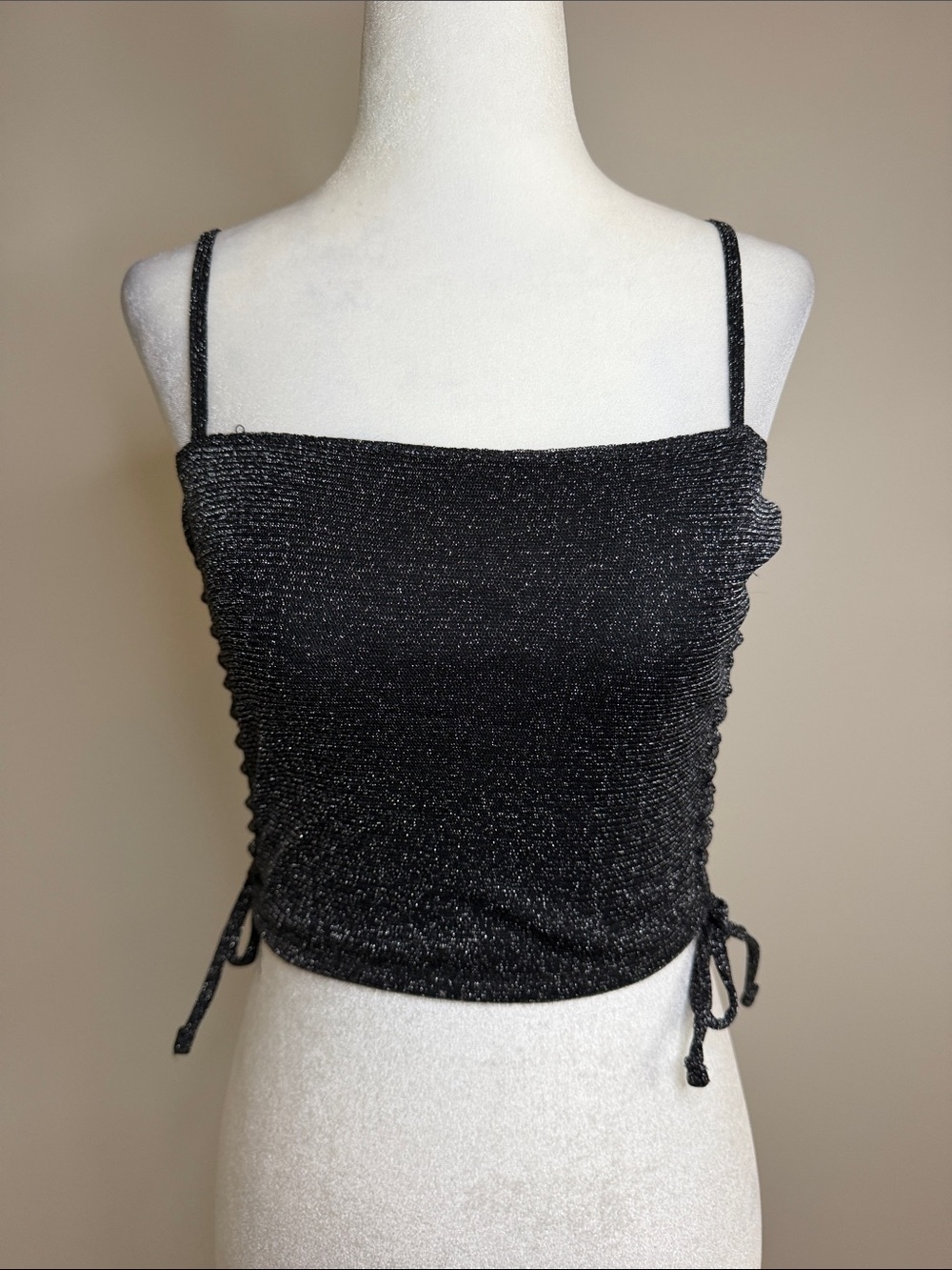 Hollister Black Sparkle Ruched Camisole with Side Ties Sz XS